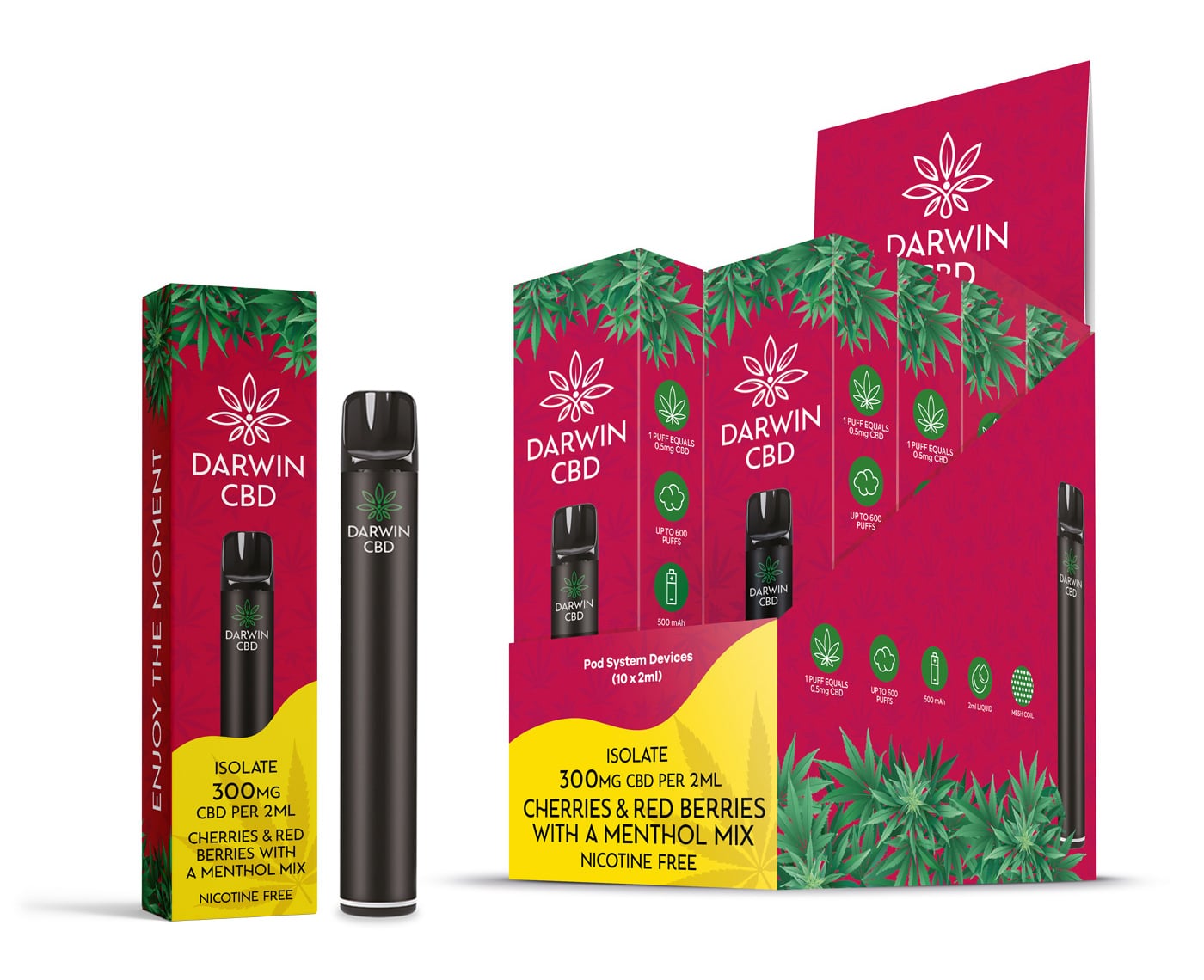 Darwin CBD - Pod Kit 600 Puffs - Cherries, Red berries & menthol mix 300mg - Image 2