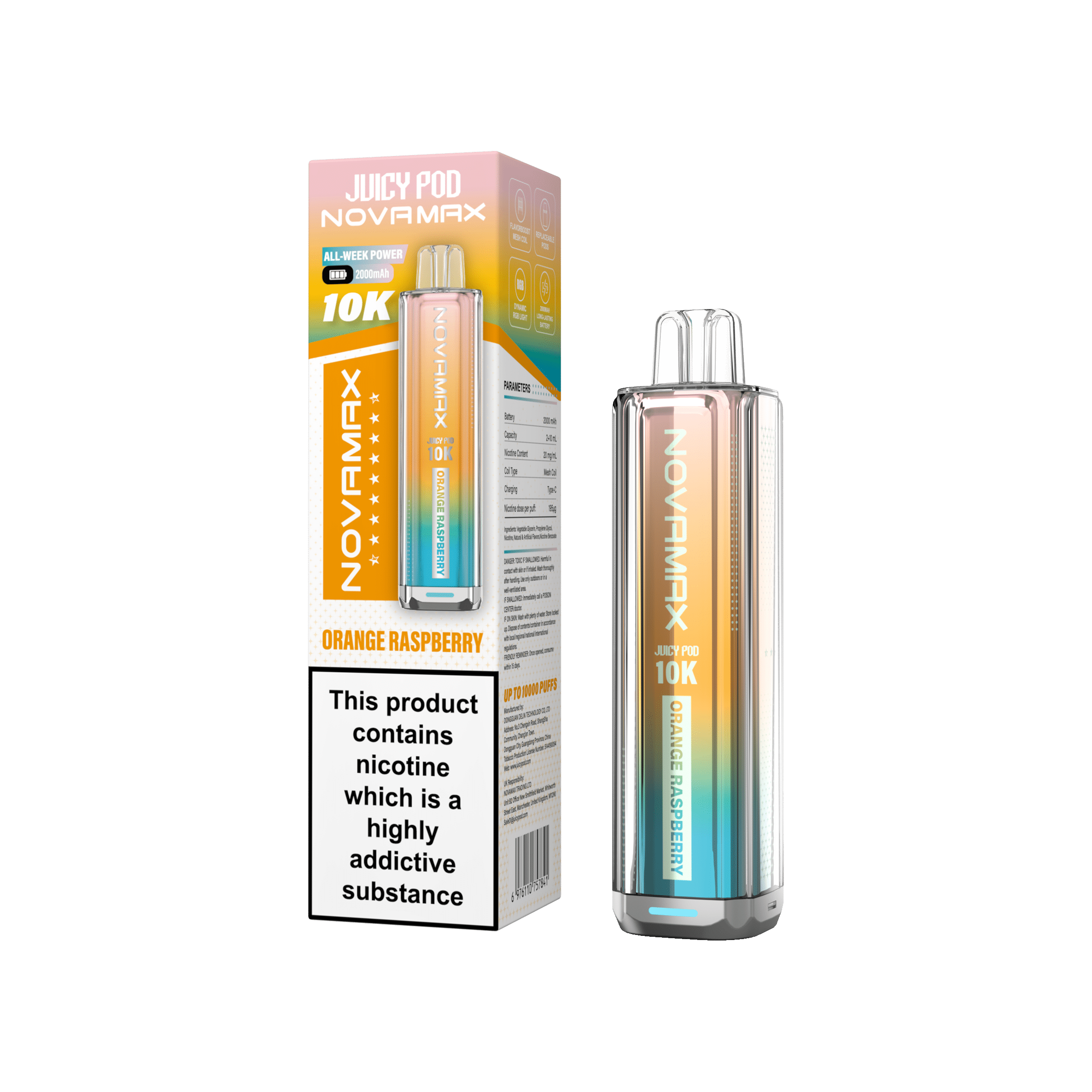 JUICY POD NOVAMAX 10K - Starter Kit - Orange Raspberry